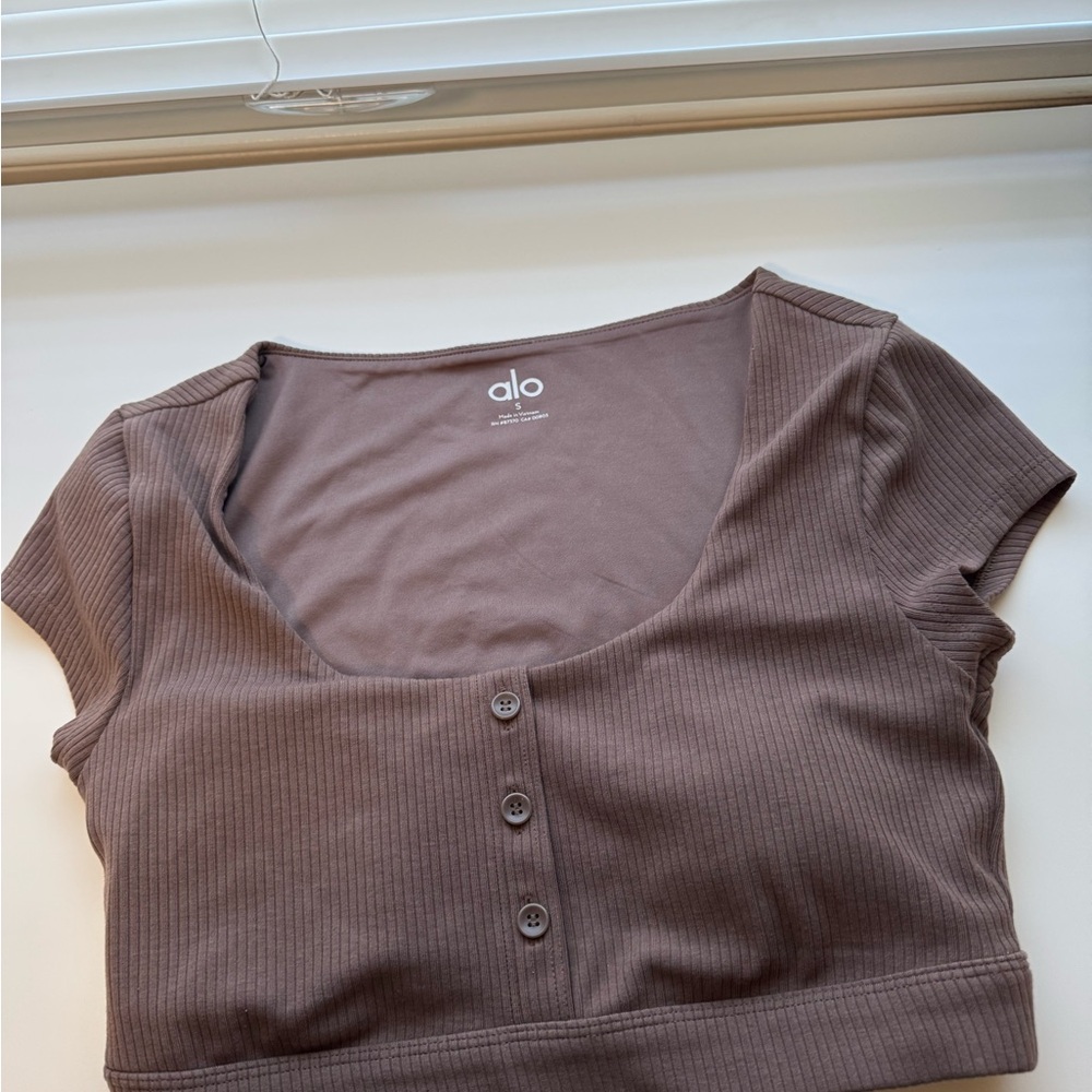 ALO Yoga Ribbed Taupe Crop Top